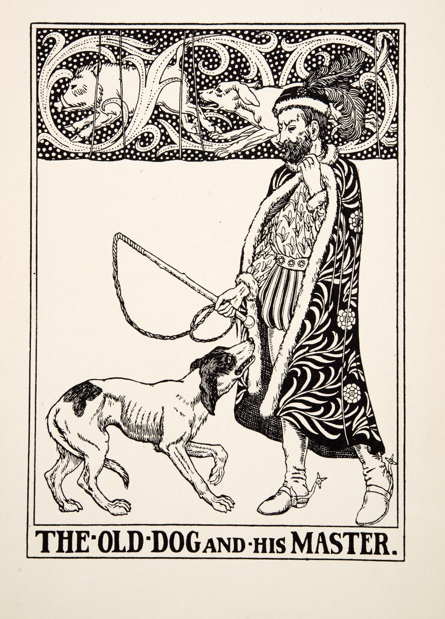 Den gamla hunden och hans mästare, från Aesops hundra fabler, pub.1903 av Percy J. Billingshurst