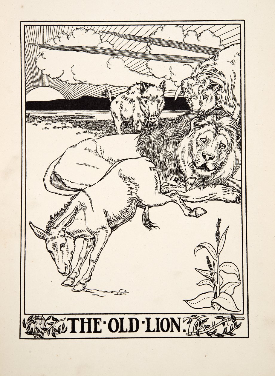 Det gamla lejonet, från Aesops hundra fabler, pub.1903 av Percy J. Billingshurst