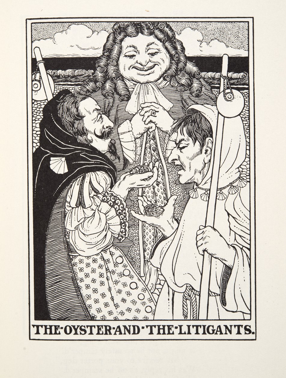 The Oyster and the Litigants, från Fontaine Fables, pub. 1905 (gravyr) av Percy J. Billingshurst