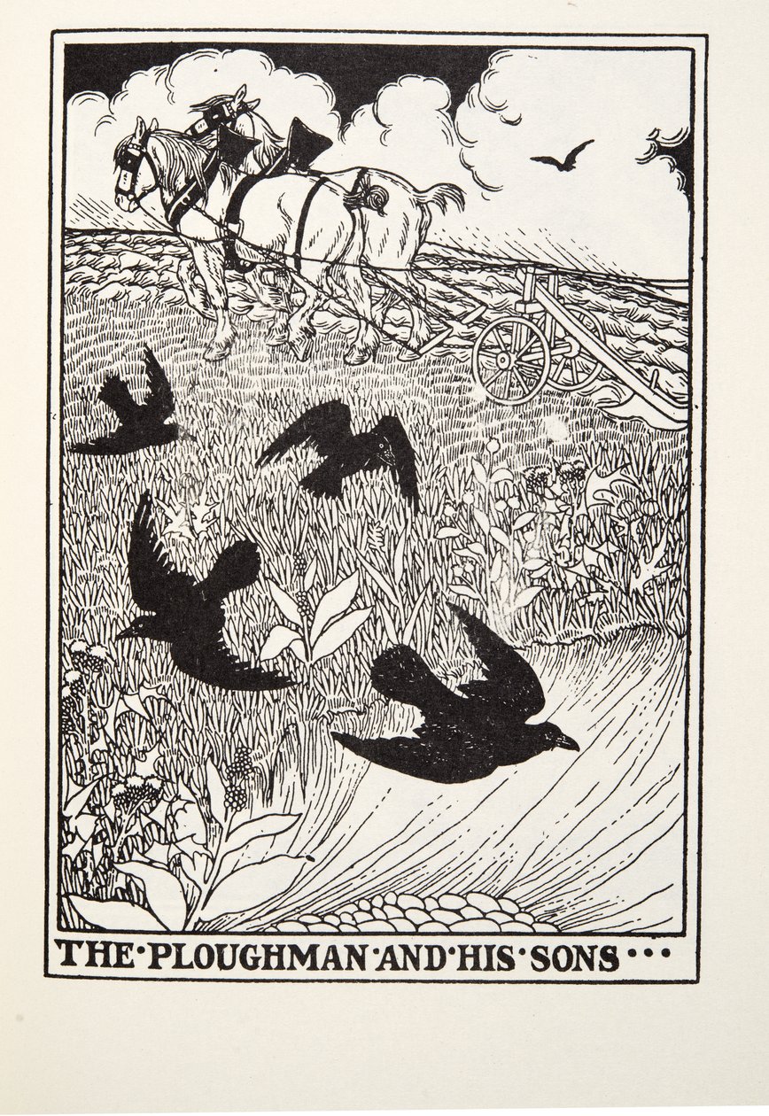 Plogmannen och hans söner, från Fontaine Fables, pub. 1905 av Percy J. Billingshurst