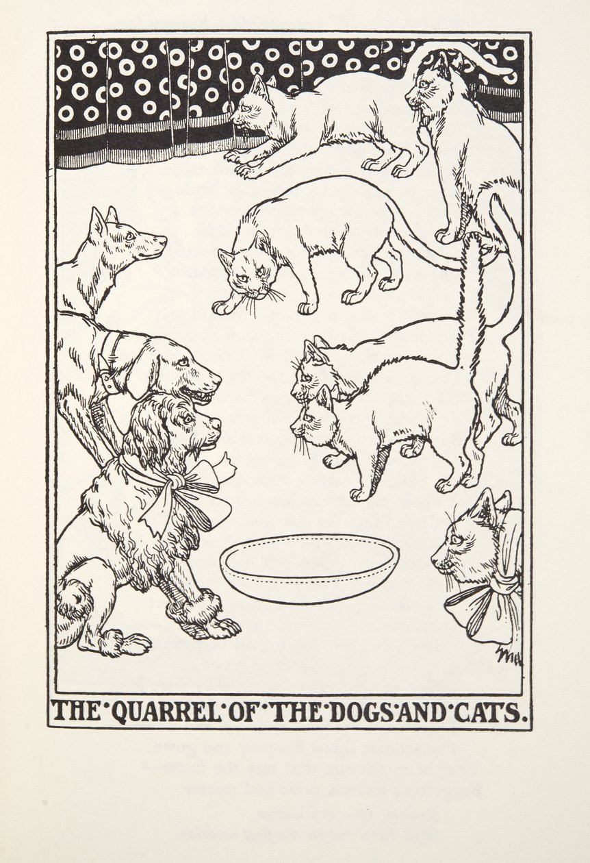 Hundarnas och katternas gräl, från Fontaine Fables, pub. 1905 av Percy J. Billingshurst