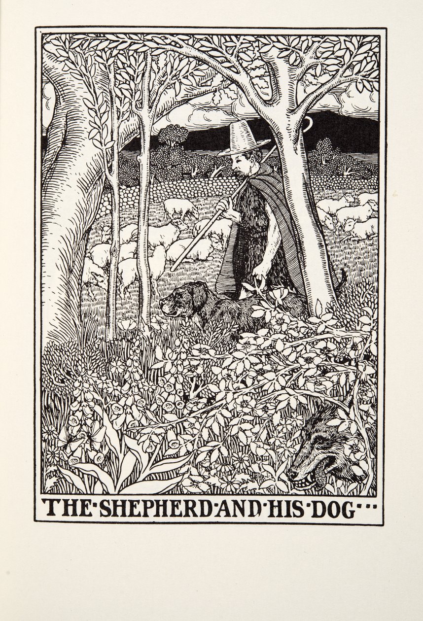 Herden och hans hund, från Fontaine Fables, pub. 1905 av Percy J. Billingshurst
