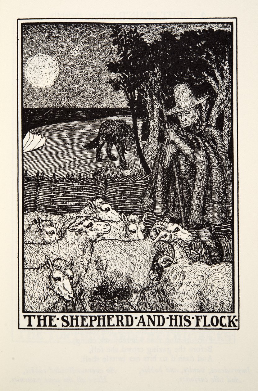 Herden och hans flock, från Fontaine Fables, pub. 1905 av Percy J. Billingshurst