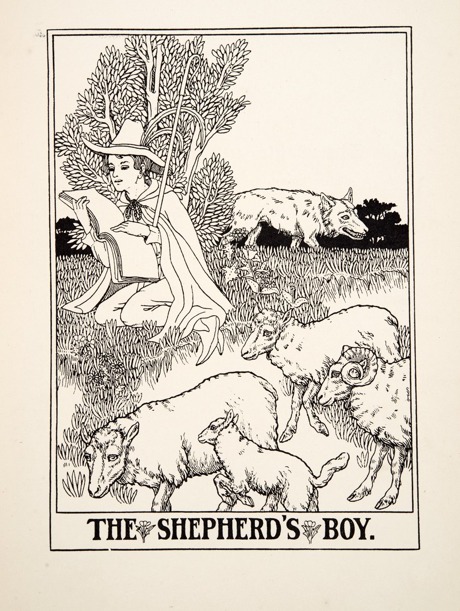 The Shepherds Boy, från A Hundred Fables of Aesop, pub.1903 av Percy J. Billingshurst
