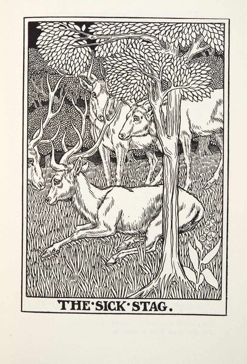 The Sick Stag, från Fontaine Fables, pub. 1905 av Percy J. Billingshurst