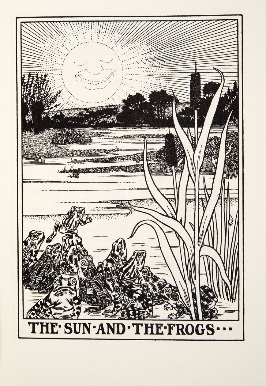 Solen och grodorna, från Fontaine Fables, pub. 1905 av Percy J. Billingshurst