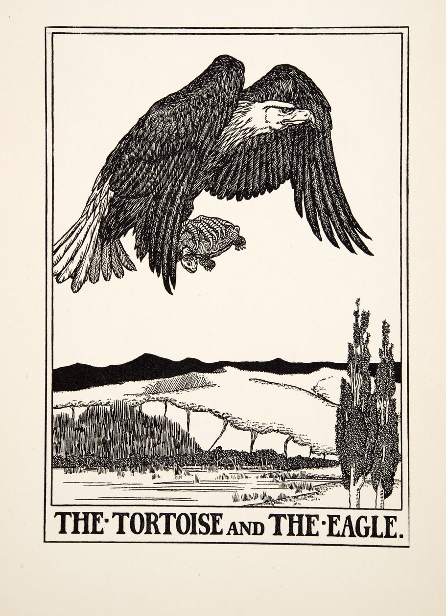 Sköldpaddan och örnen, från Aesops hundra fabler, pub.1903 (gravyr) av Percy J. Billingshurst