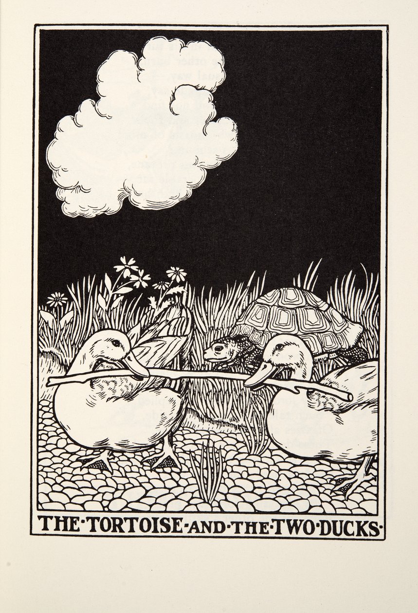 The Tortoise and the Two Ducks, från Fontaine Fables, pub. 1905 av Percy J. Billingshurst