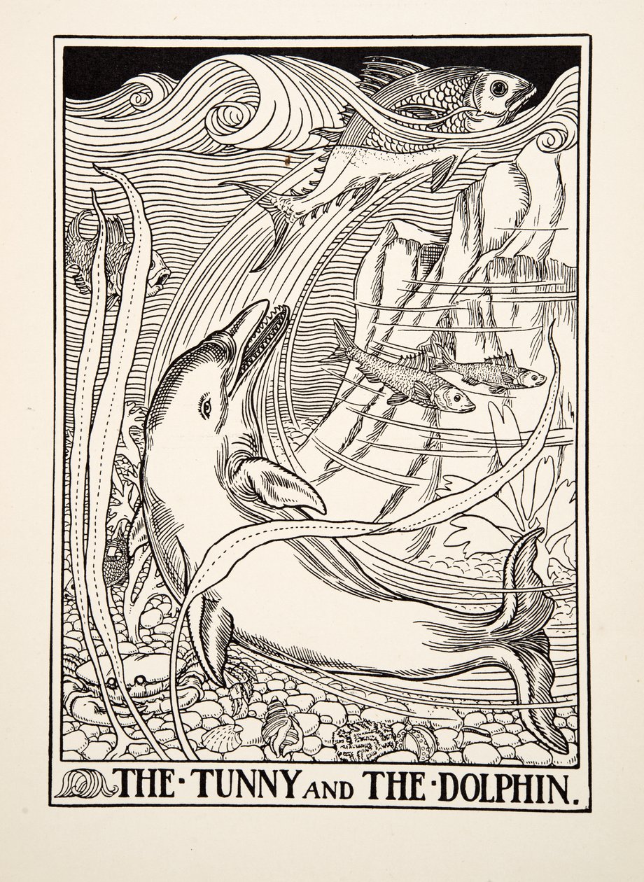 The Tunny and the Dolphin, från A Hundred Fables of Aesop, pub.1903 av Percy J. Billingshurst
