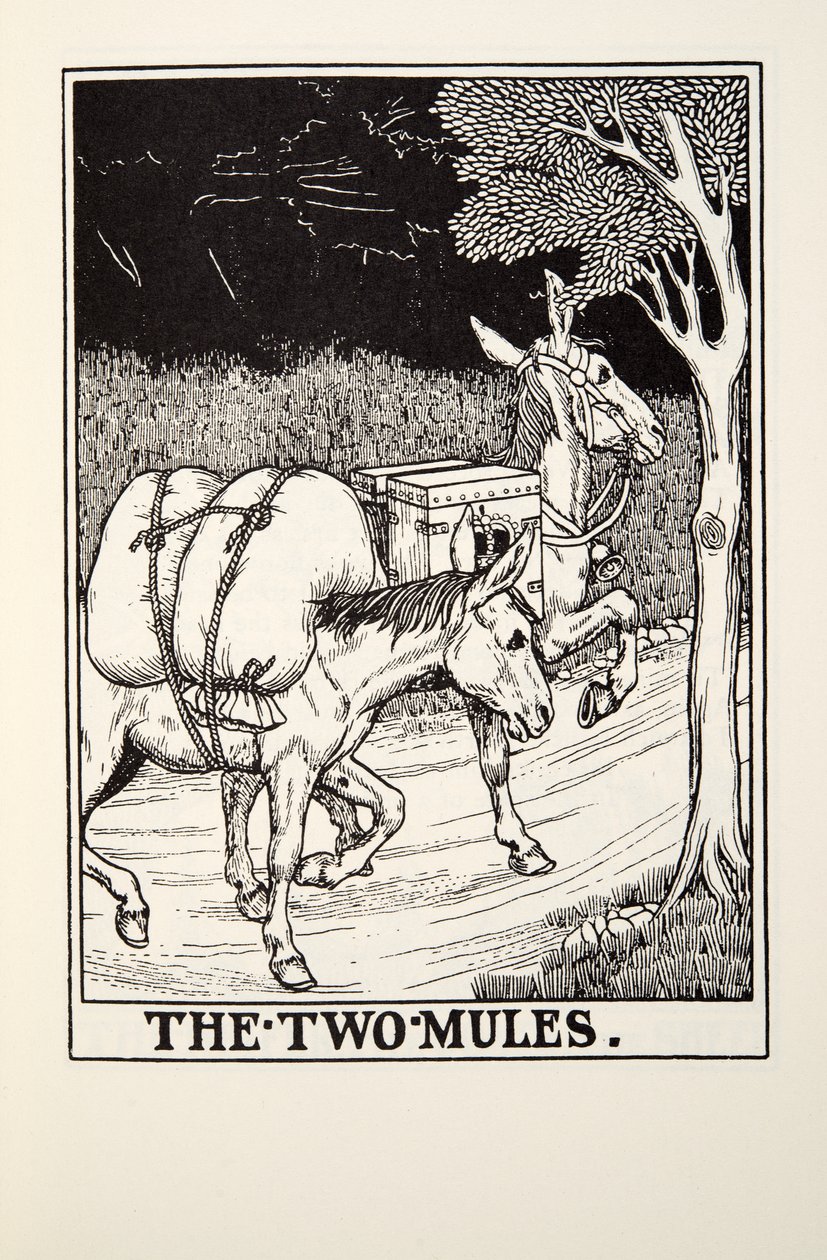 The Two Mules, från Fontaine Fables, pub. 1905 av Percy J. Billingshurst