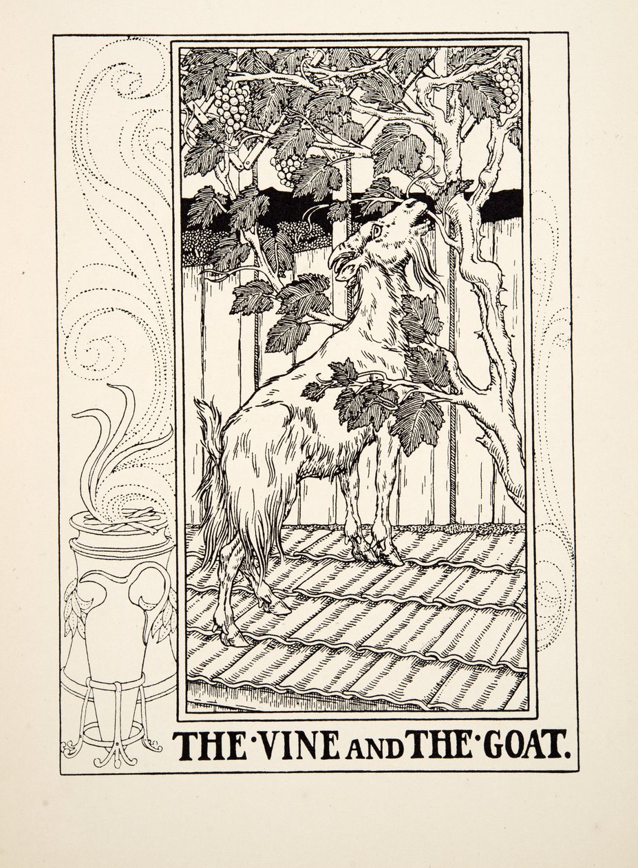 Vinrankan och geten, från Aesops hundra fabler, pub.1903 av Percy J. Billingshurst