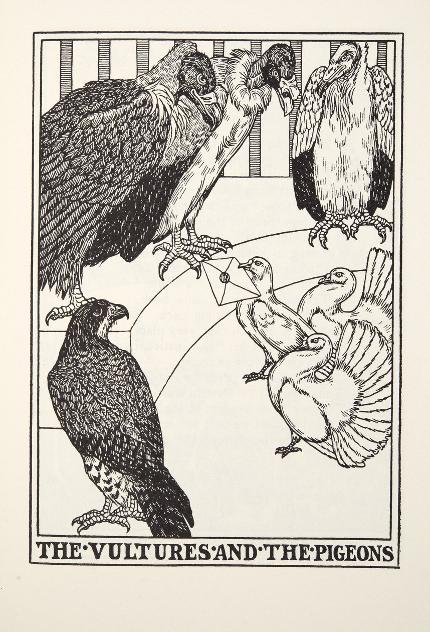The Vultures and the Pigeons, från Fontaine Fables, pub. 1905 av Percy J. Billingshurst