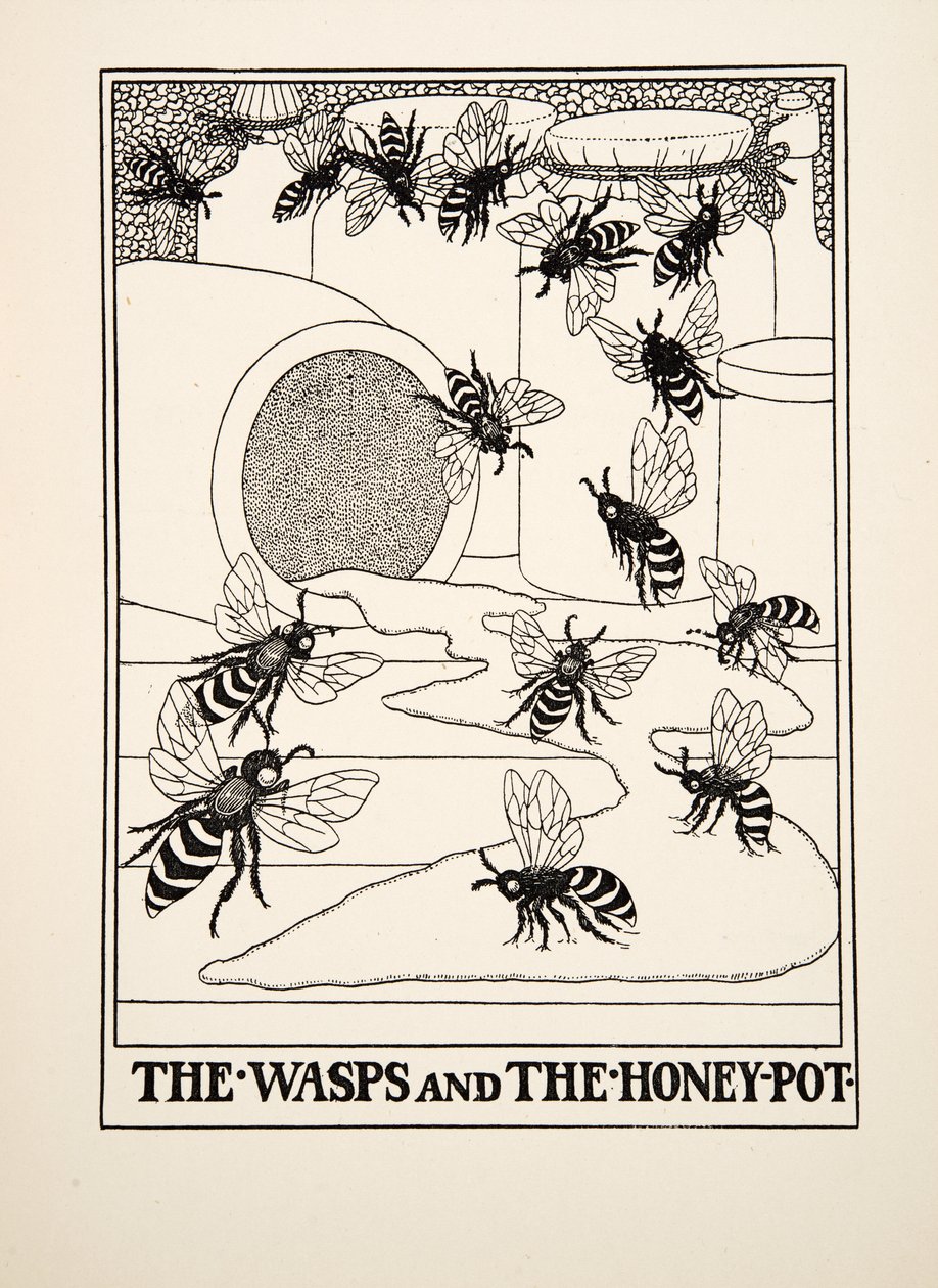 Getingarna och honungskrukan, från A Hundred Fables of Aesop, pub.1903 av Percy J. Billingshurst