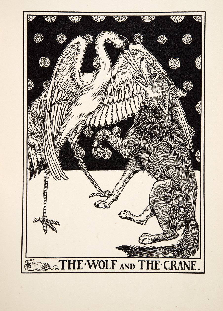 The Wolf and the Crane, från A Hundred Fables of Aesop, pub.1903 av Percy J. Billingshurst