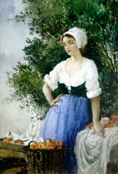 The Orange Seller (akvarell på papper) av Percy Lancaster