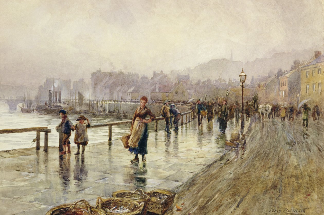 En våt dag i Whitby (akvarell på papper) av Percy Robertson