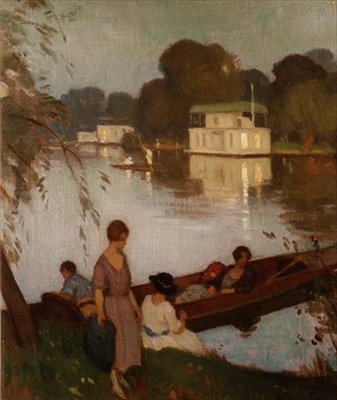 På Themsen, ca 1925 (olja på duk) av Percy William Gibbs