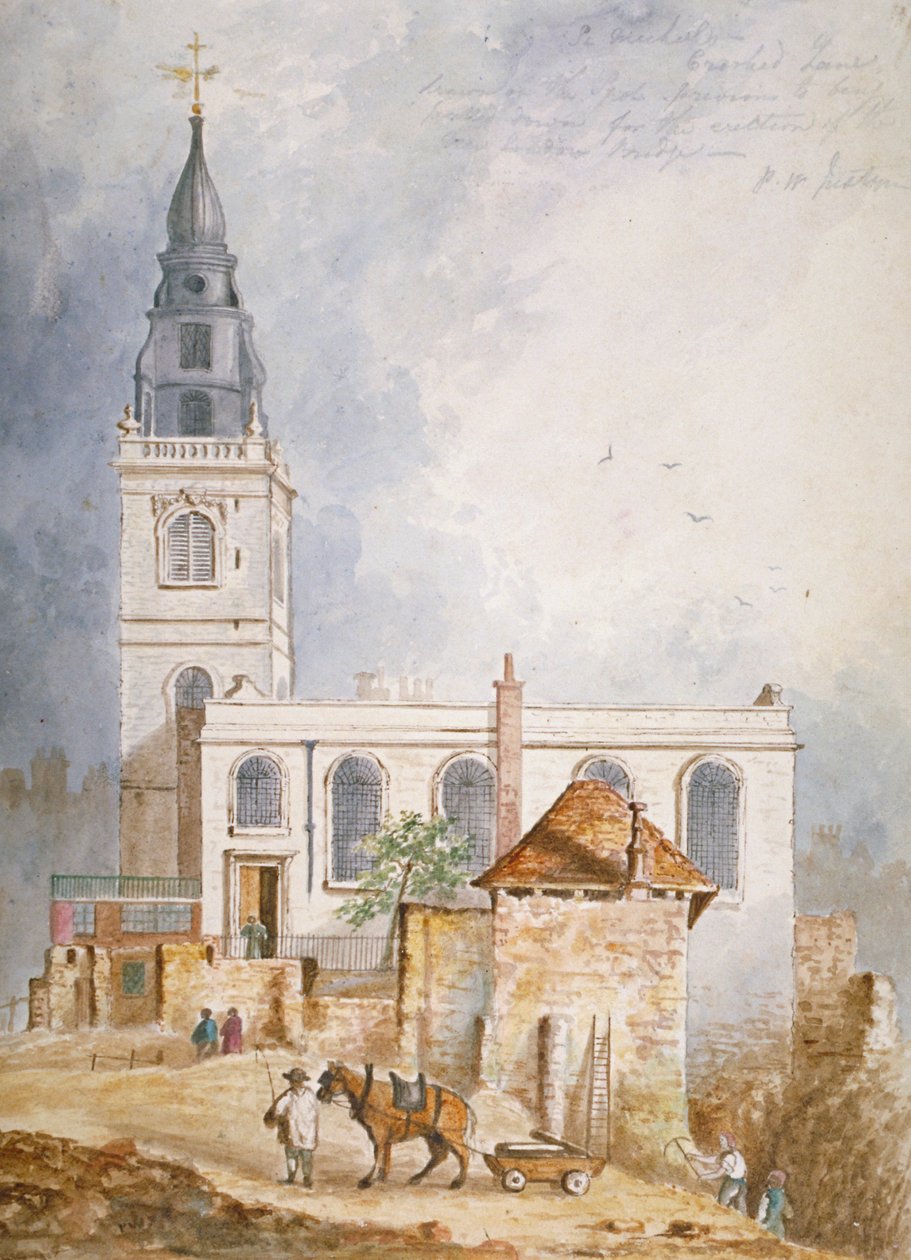 Utsikt över Church of St Michael, Crooked Lane, City of London, 1831 av Percy William Justyne