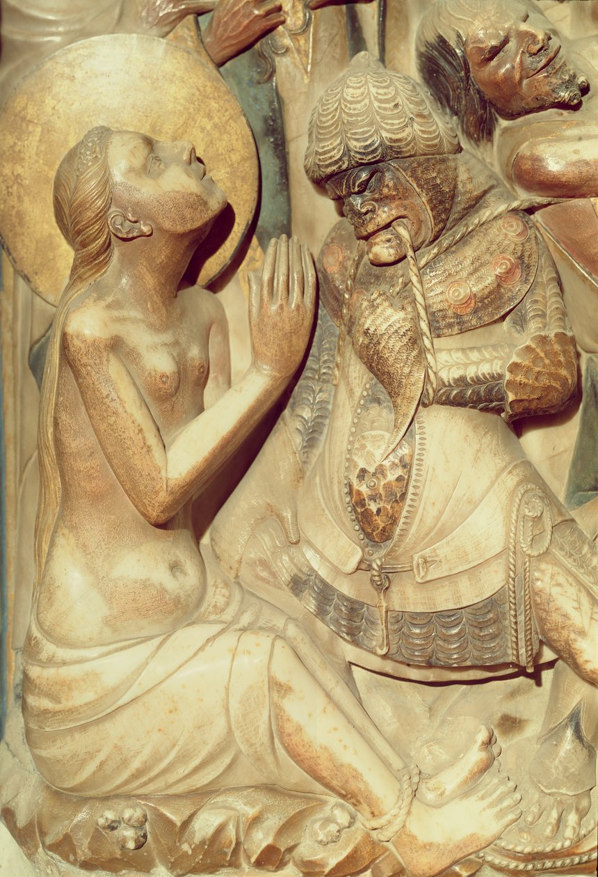 Den heliga Theklas martyrskap, detalj från högaltaret (alabaster) av Pere Johan