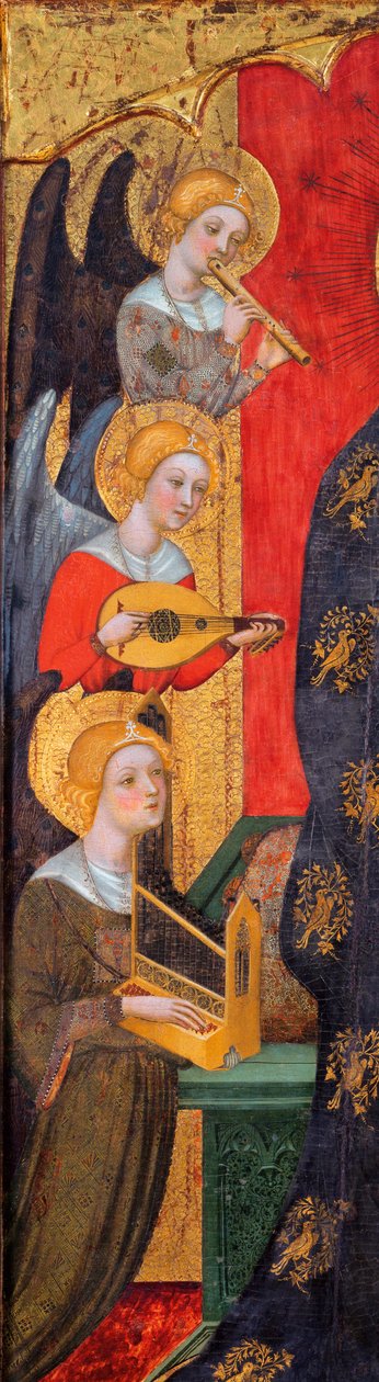 Madonna omgiven av musikeränglar - Detalj av änglar - Madonna med änglar som spelar musik (Detalj) - Målning av Pere Serra (aktiv ca 1357-1406), ca 1380 - Tempera på panel - Museu Nacional d