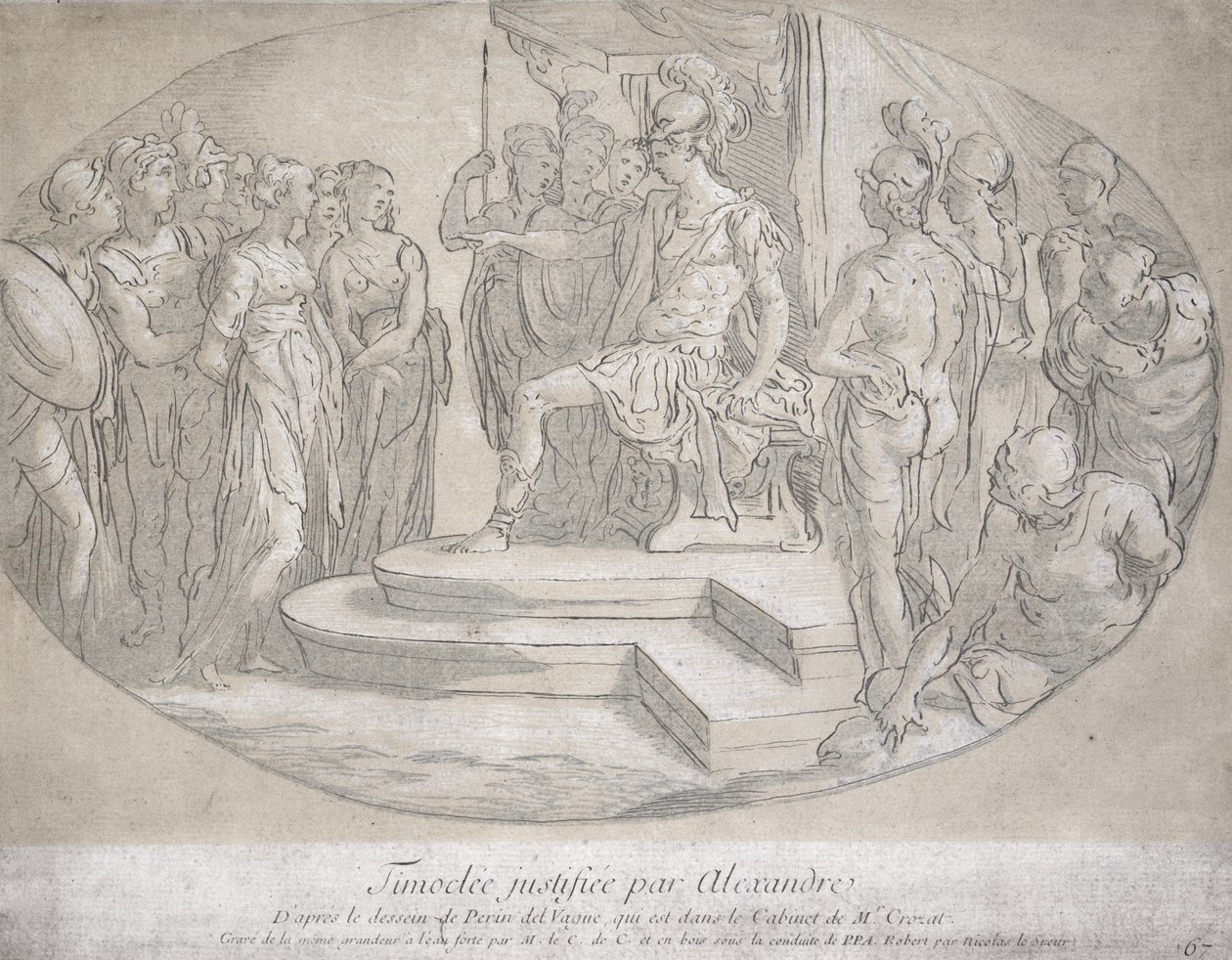 Alexandre et Timoclee, graverad av Nicolas Lesueur (1691-1764) (litografi) av Perino del Vaga