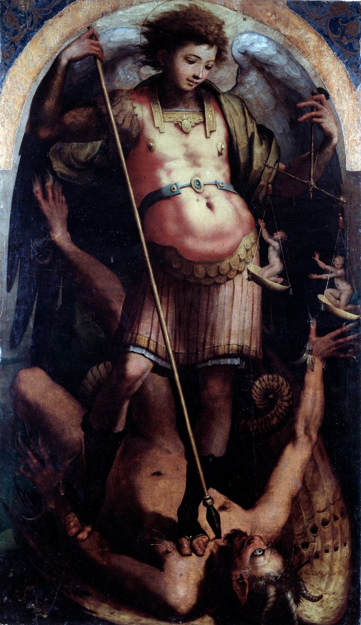 St Michael, Central panel (olja på trä, ca 1535) av Perino del Vaga