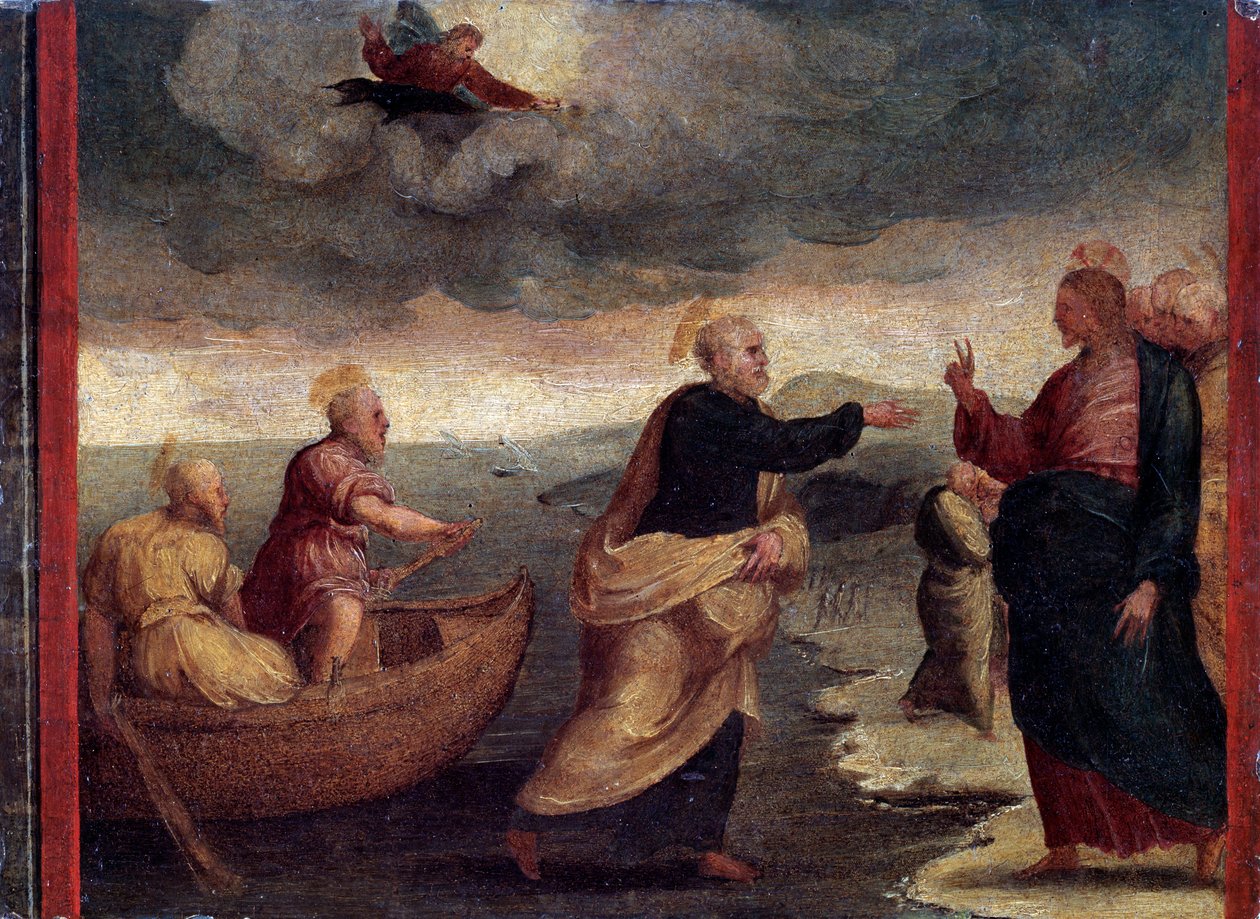 The Calling of Saints Peter and Andrew, detalj (olja på panel av Perino del Vaga