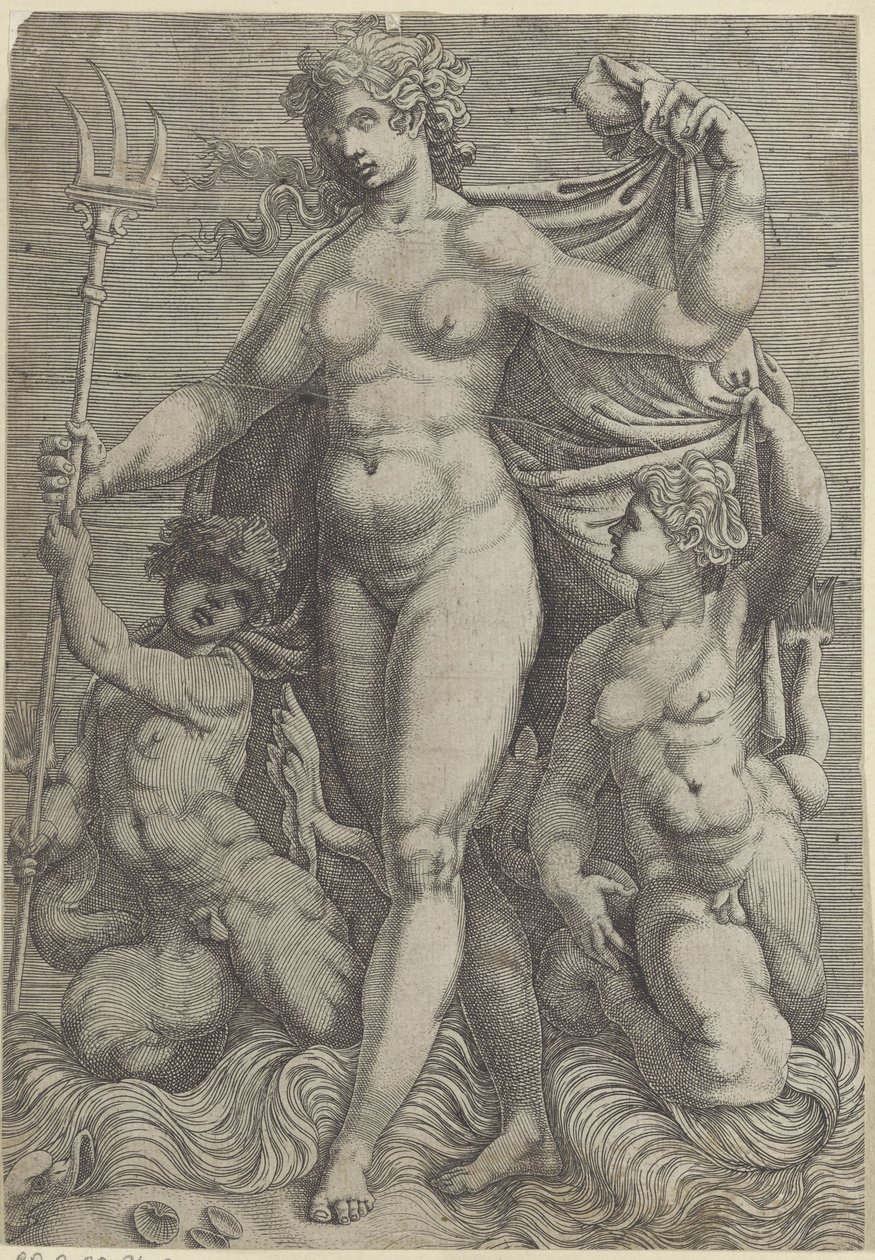 Thetis med två tritoner Neptunus och Thetis med havsgudar och sjöhästar (serietitel) av Perino del Vaga