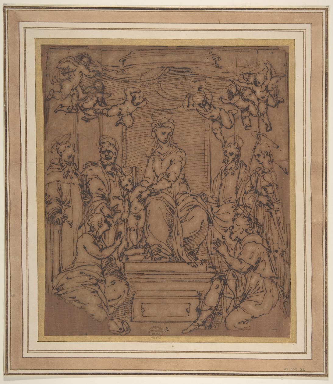 Jungfru och barn tronade med Saint Anthony Abbot, Saint Peter, Saint Paul..., 1522-23. av Perino del Vaga