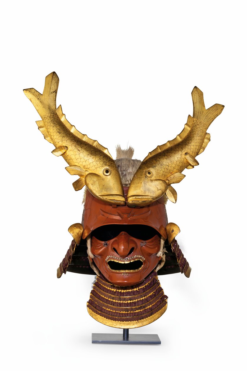 En kawari kabuto (exotisk hjälm) (galtborst och lackerat järn) av Period Momoyama