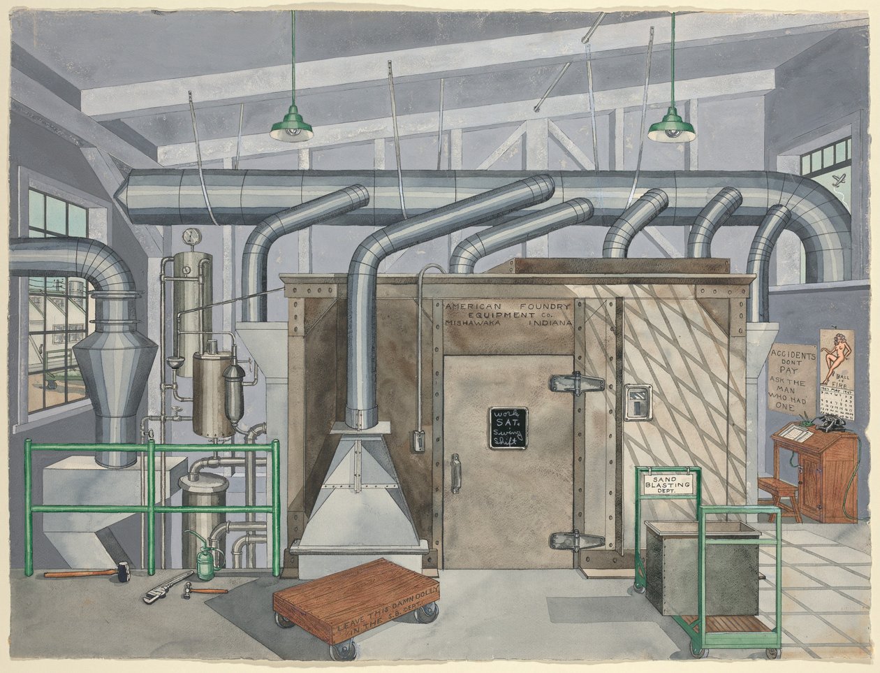 Exteriör sandblästringskammare, 1935 av Perkins Harnly