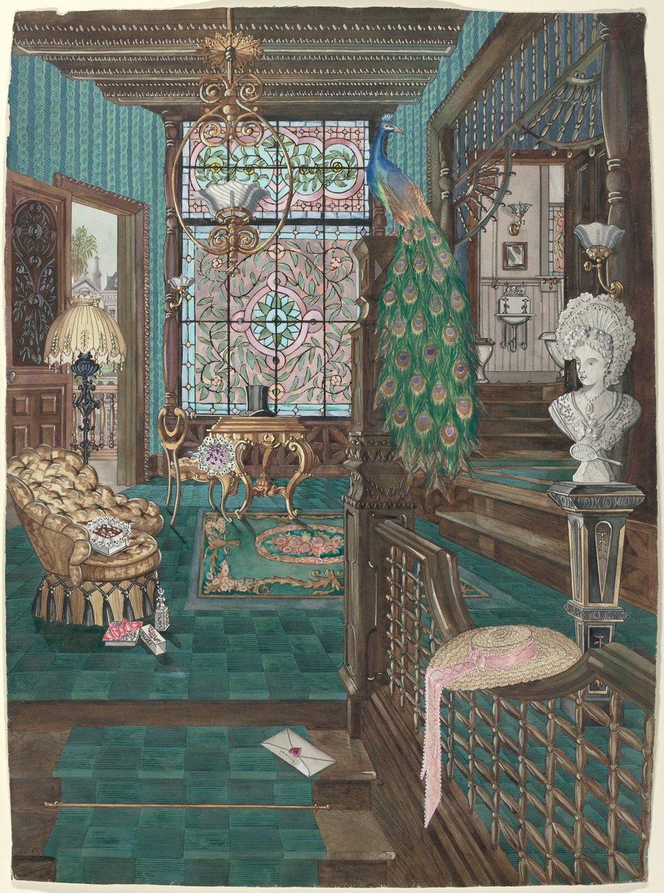 Andra våningens trappavsats och hall, 19351942. av Perkins Harnly