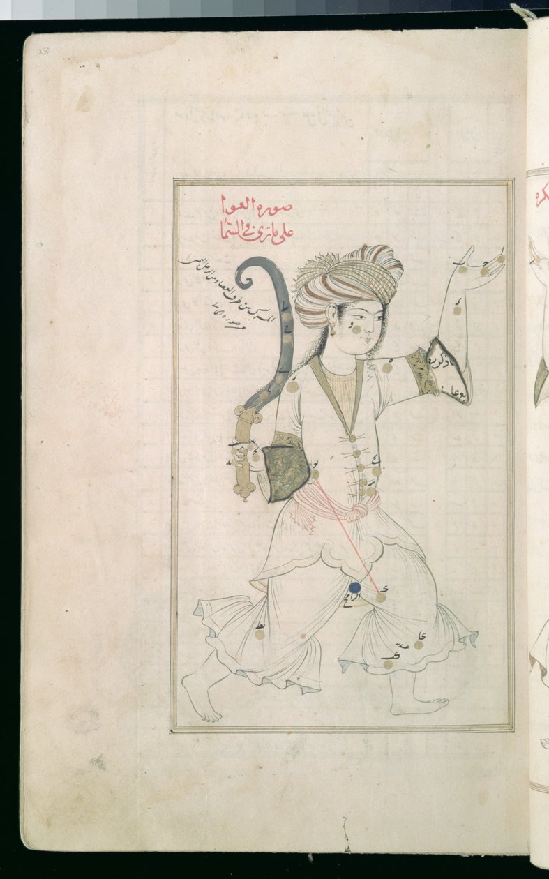 CBL Ar.4222 fol.28a Sida från en kopia av Suwar al-Kawakib, eller The Shape of the Stars skriven av Abd al-Rahman al-Sufi ca 960 e.Kr. av Persian School