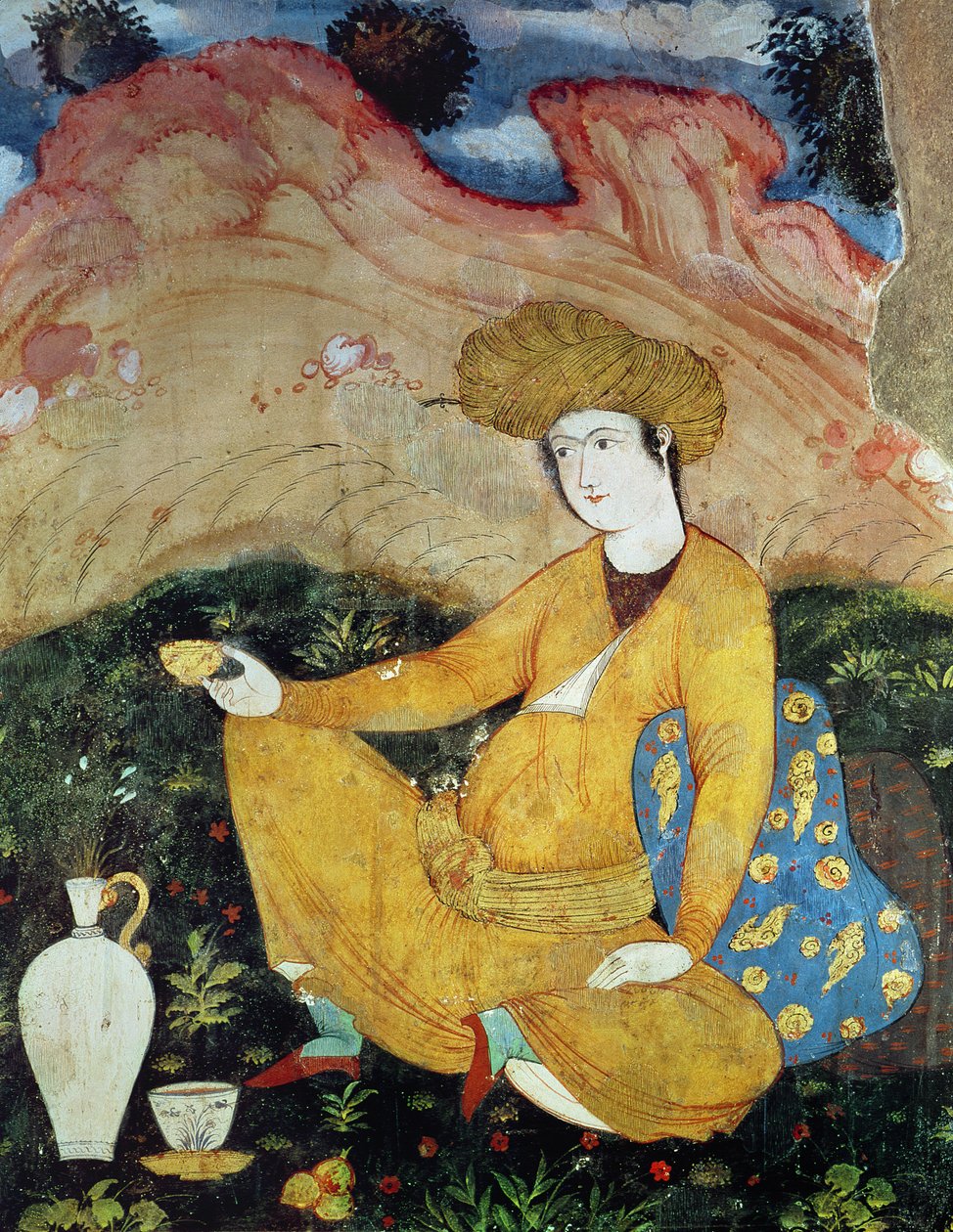 Hofmand fra hoffet af Shah Abbas I (1588-1629) swed av Persian School