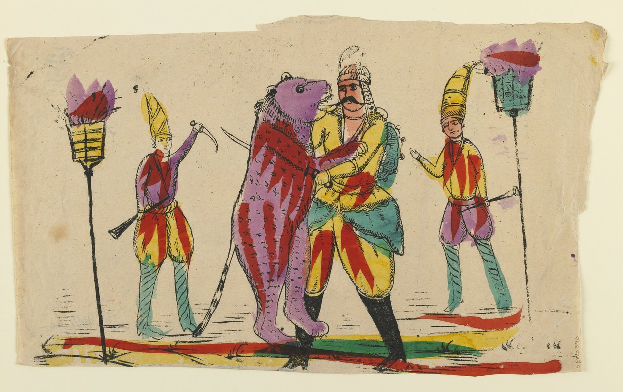 Man som slåss mot en björn, sent 1800-tal av Persian School
