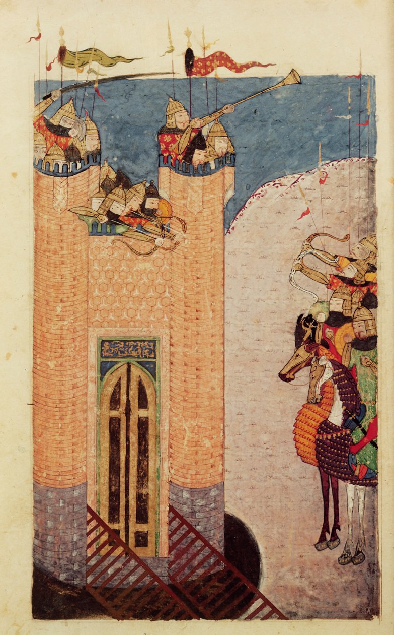 Ms 7926 206 f.149 Mongoler som belägrar ett citadell, ca 1252-60 av Persian School