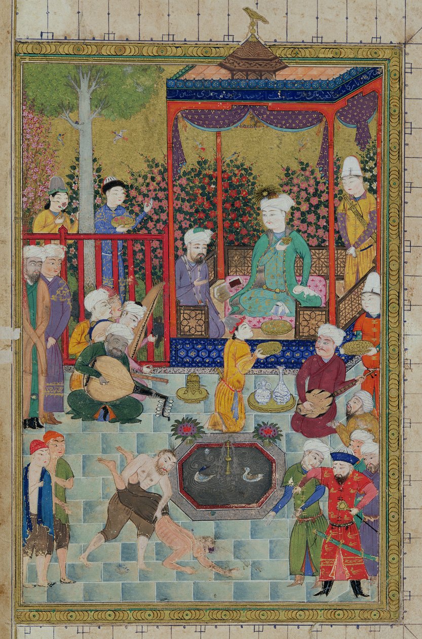 Ms C-822 fol.1v A Princely Reception, illustration från 