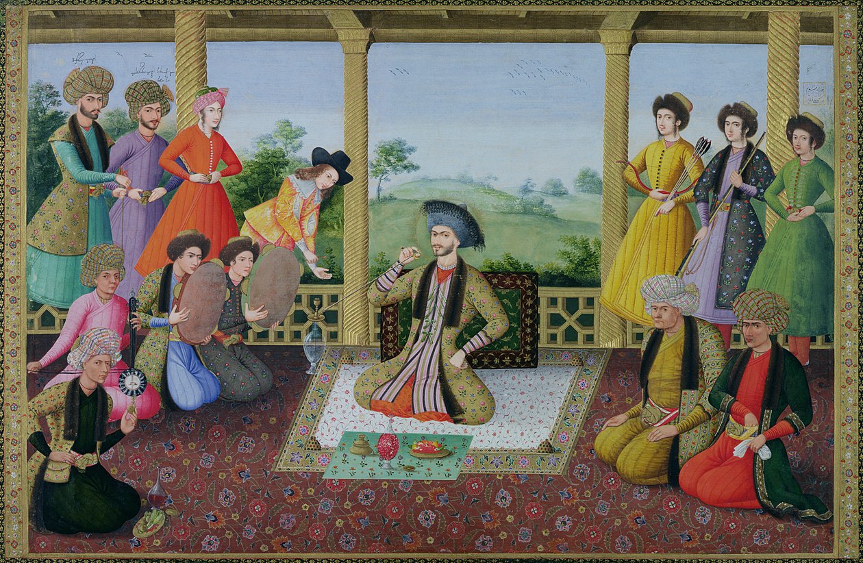 Ms E-14 f.98a Shah Suleyman II (1641-91) och hans hovmän av Persian School