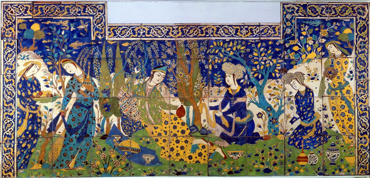 Panel av glaserat lergods kakel, Isfahan (fritware) av Persian School