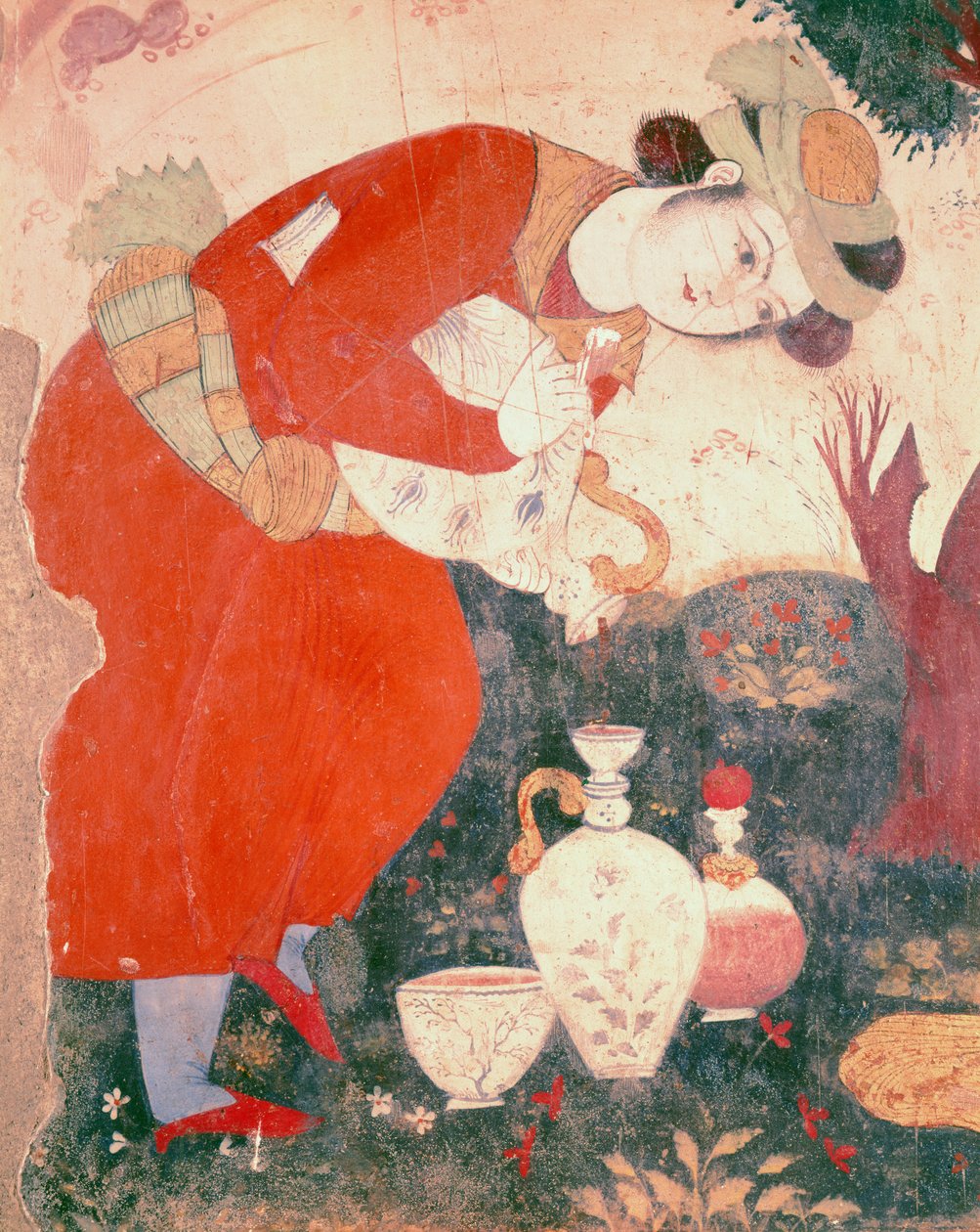 Kvinna som häller upp vin vid Shah Abbas I:s hov, 1585-1627 (detalj) av Persian School