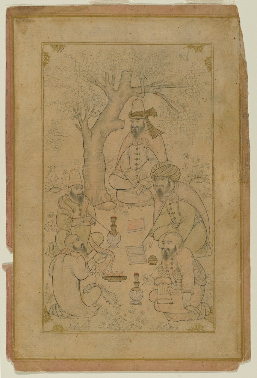 A Gathering of Dervishes, mitten av 1600-talet (bläck & lätt färgtvätt på papper) av Persian School