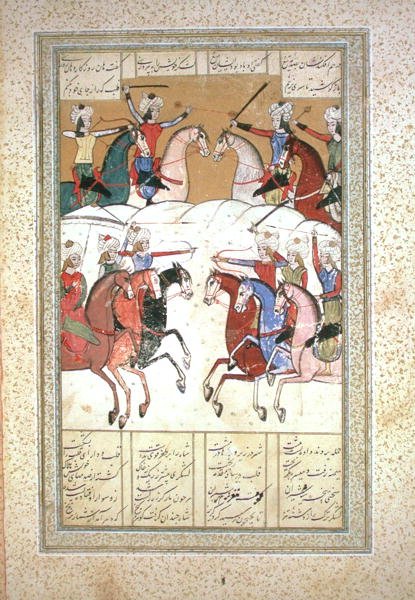 Battle Scene (akvarell på veläng) av Persian School