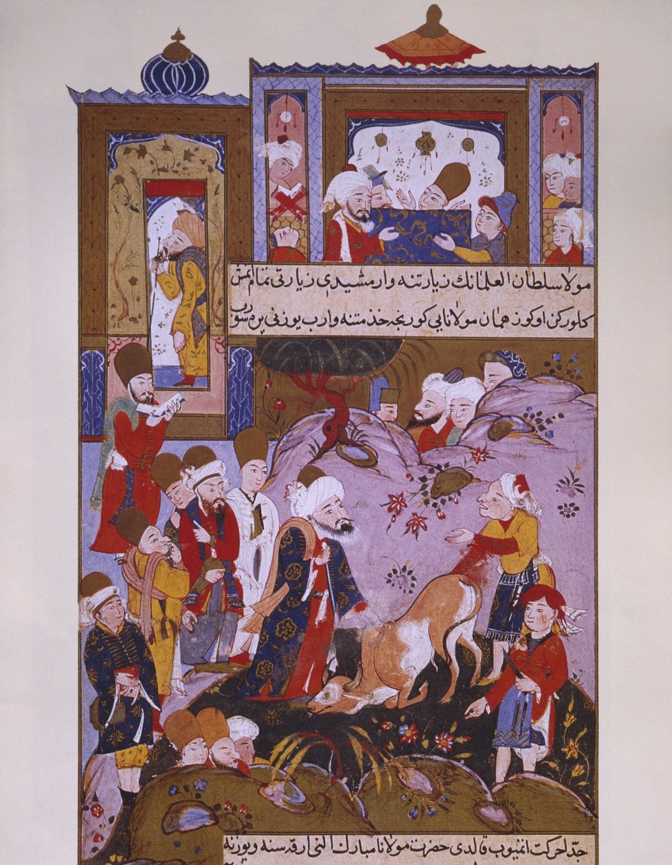 Tjur hyllar Rumi, sent 1500-tal av Persian School