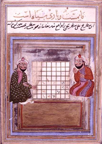 Schackspelare, sida från en avhandling om schack, tidig safavid, andra hälften av 1500-talet (bläck på papper) av Persian School