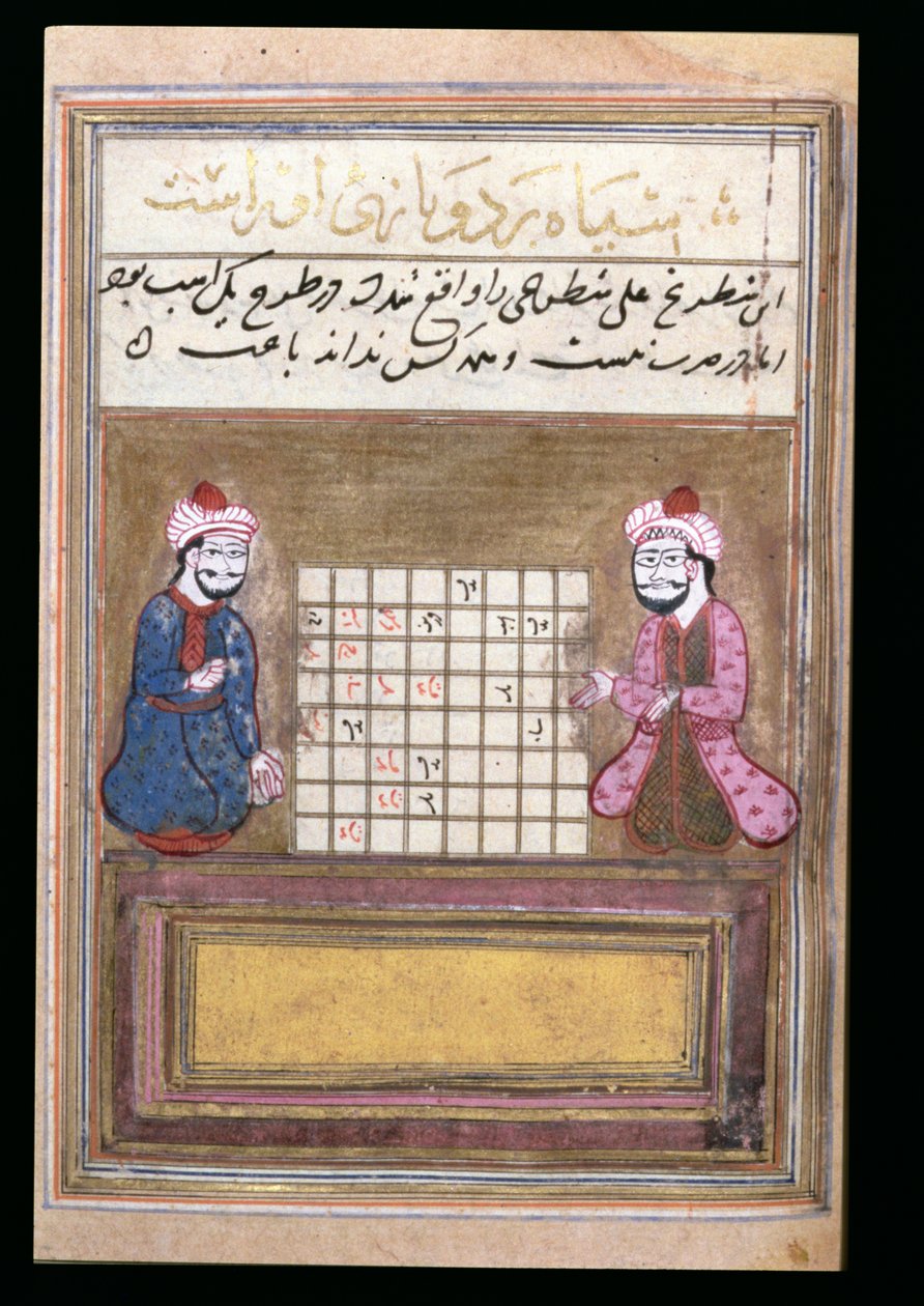 Schackspelare, sida från en avhandling om schack, tidig safavid, andra hälften av 1500-talet (bläck på papper) av Persian School