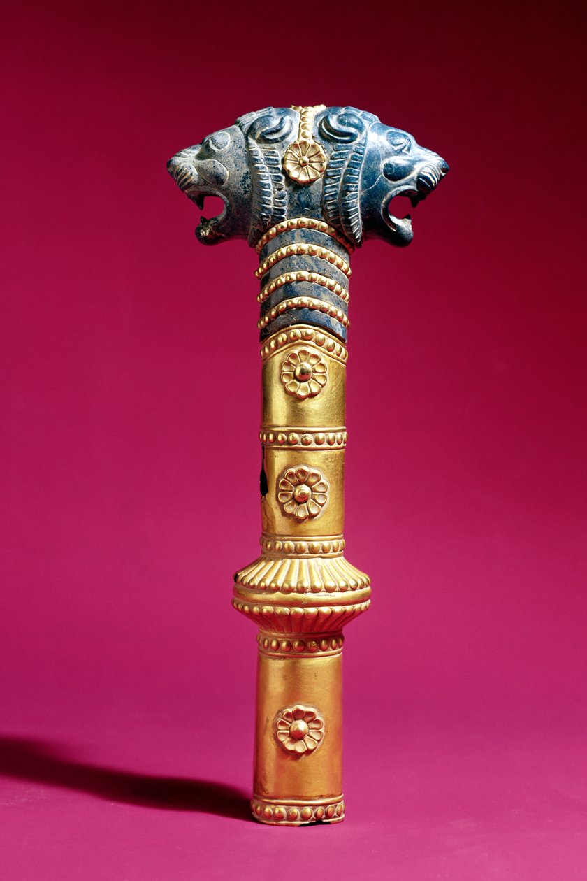 Cylindrisk sockel, median eller tidig Achaemenian period (guld & lapis lazuli) av Persian School