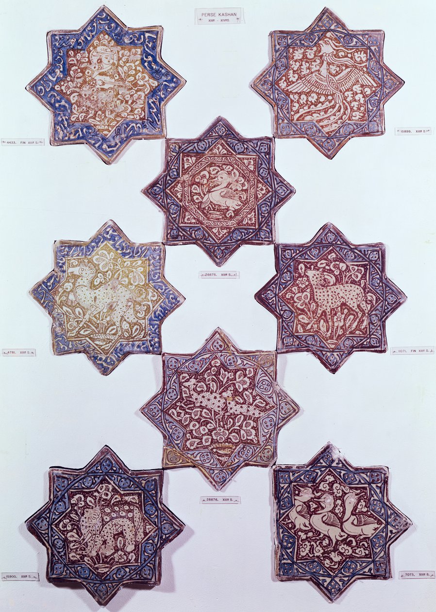 Åtta plattor dekorerade med djur, 1200-1300-tal (keramik) av Persian School