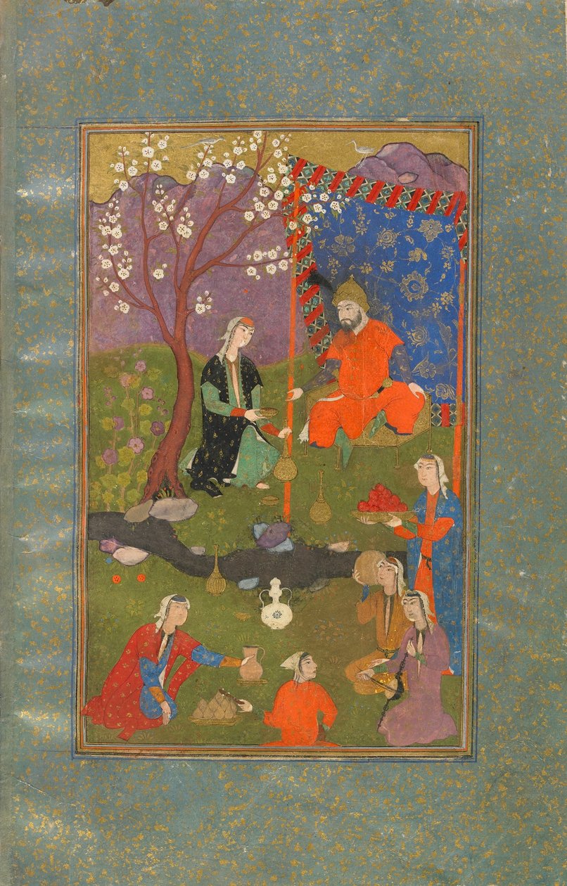 Folio från en Jamshid u Khurshid, Iran, Safavid-period, ca 1600 (ogenomskinlig akvarell, bläck och guld på papper) av Persian School