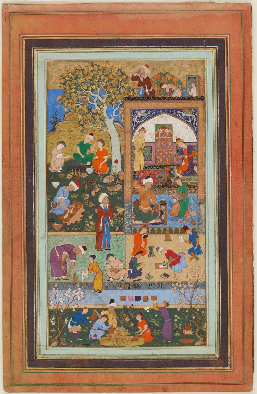 Folio från ett album; A School Scene, Tabriz, Iran, Safavid period, ca 1540 (ogenomskinlig akvarell, bläck och guld på papper) av Persian School