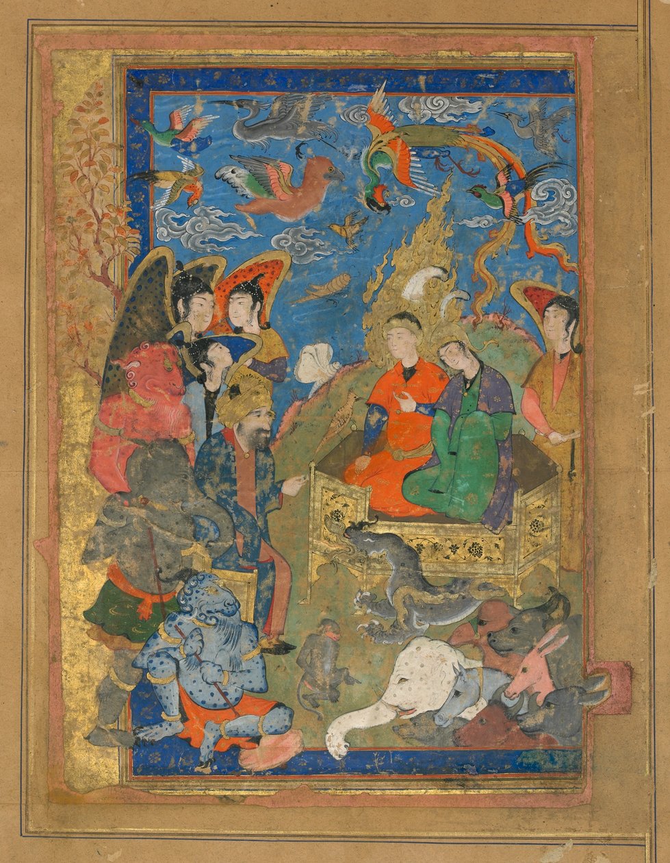 Folio från en oidentifierad text; Sulayman och Bilqis Enthroned, Isfahan, Iran, Safavidperioden, ca 1590-1600 (ogenomskinlig akvarell, bläck och guld på papper) av Persian School